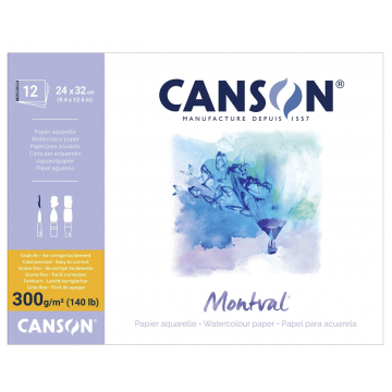 Akvarelpapir, Canson Montval, CP, 300g, 12 ark